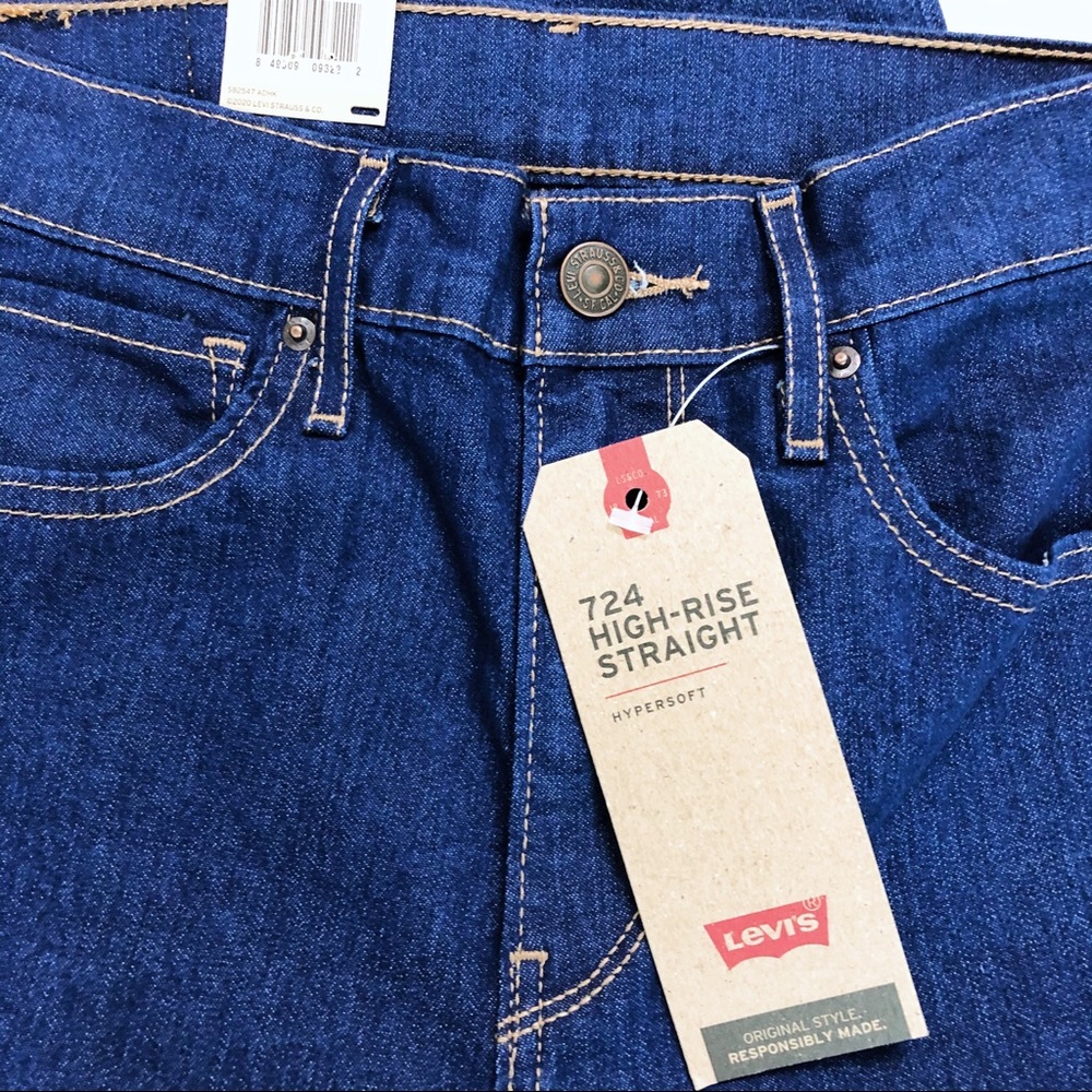 Levi's Women's 724 High-Rise Straight Leg Jeans in Dark Blue Denim - Picture 2 of 4